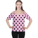 Polka Dots - Black on Cotton Candy Pink Women s Cutout Shoulder Tee
