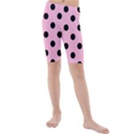 Polka Dots - Black on Cotton Candy Pink Kid s Mid Length Swim Shorts