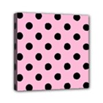 Polka Dots - Black on Cotton Candy Pink Mini Canvas 6  x 6  (Stretched)