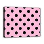 Polka Dots - Black on Cotton Candy Pink Canvas 14  x 11  (Stretched)