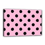 Polka Dots - Black on Cotton Candy Pink Canvas 18  x 12  (Stretched)