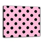 Polka Dots - Black on Cotton Candy Pink Canvas 20  x 16  (Stretched)