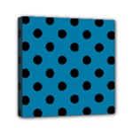 Polka Dots - Black on Cerulean Mini Canvas 6  x 6  (Stretched)