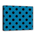 Polka Dots - Black on Cerulean Canvas 14  x 11  (Stretched)