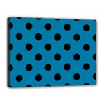 Polka Dots - Black on Cerulean Canvas 16  x 12  (Stretched)