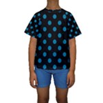 Polka Dots - Cerulean on Black Kid s Short Sleeve Swimwear