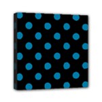 Polka Dots - Cerulean on Black Mini Canvas 6  x 6  (Stretched)