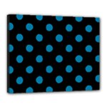 Polka Dots - Cerulean on Black Canvas 20  x 16  (Stretched)