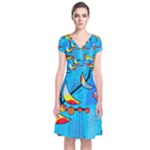 Happy day - blue Short Sleeve Front Wrap Dress