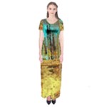 Autumn Landscape Impressionistic Design Short Sleeve Maxi Dress