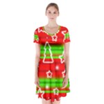 Christmas pattern Short Sleeve V-neck Flare Dress