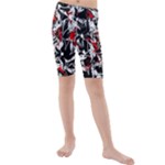 Red abstract flowers Kids  Mid Length Swim Shorts
