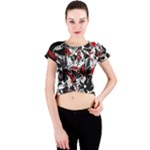 Red abstract flowers Crew Neck Crop Top