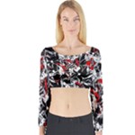 Red abstract flowers Long Sleeve Crop Top