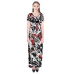 Red abstract flowers Short Sleeve Maxi Dress