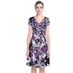Purple abstract flowers Short Sleeve Front Wrap Dress