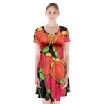 Orange tulips Short Sleeve V-neck Flare Dress