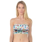 Blue Colorful Cats Silhouettes Pattern Bandeau Top