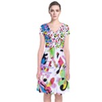 Colorful pother Short Sleeve Front Wrap Dress