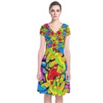 Colorful airplanes Short Sleeve Front Wrap Dress