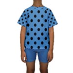 Polka Dots - Black on Steel Blue Kid s Short Sleeve Swimwear
