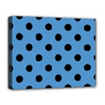 Polka Dots - Black on Steel Blue Deluxe Canvas 20  x 16  (Stretched)