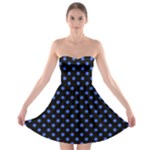 Polka Dots - Royal Blue on Black Strapless Bra Top Dress