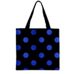 Polka Dots - Royal Blue on Black Zipper Grocery Tote Bag