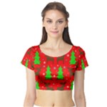 Reindeer and Xmas trees pattern Short Sleeve Crop Top (Tight Fit)
