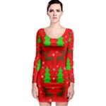 Reindeer and Xmas trees pattern Long Sleeve Bodycon Dress