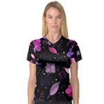 Purple and pink flowers  Women s V-Neck Sport Mesh Tee