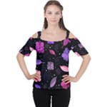 Purple and pink flowers  Women s Cutout Shoulder Tee