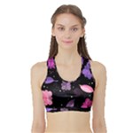 Purple and pink flowers  Sports Bra with Border