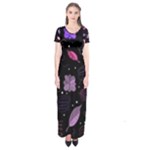 Purple and pink flowers  Short Sleeve Maxi Dress