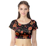Flowers and ladybugs 2 Short Sleeve Crop Top (Tight Fit)