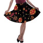 Flowers and ladybugs 2 A-line Skater Skirt