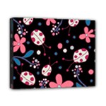 Pink ladybugs and flowers  Canvas 10  x 8 