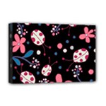Pink ladybugs and flowers  Deluxe Canvas 18  x 12  