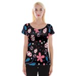 Pink ladybugs and flowers  Women s Cap Sleeve Top