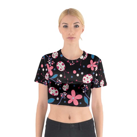 Pink ladybugs and flowers  Cotton Crop Top from UrbanLoad.com