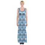 Blue plaid pattern Maxi Thigh Split Dress