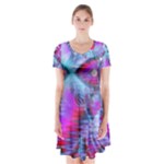 Crystal Northern Lights Palace, Abstract Ice  Short Sleeve V-neck Flare Dress