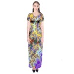 Desert Winds, Abstract Gold Purple Cactus  Short Sleeve Maxi Dress