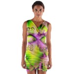 Raspberry Lime Mystical Magical Lake, Abstract  Wrap Front Bodycon Dress