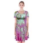 Raspberry Lime Surprise, Abstract Sea Garden  Short Sleeve V-neck Flare Dress