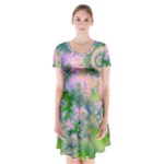 Rose Apple Green Dreams, Abstract Water Garden Short Sleeve V-neck Flare Dress