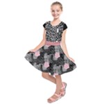 Black and Baby Pink Floral Cat Pet Kids  Short Sleeve Dress