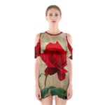 Red Rose Art Shoulder Cutout One Piece Dress