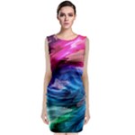 Water Paint Sleeveless Velvet Midi Dress