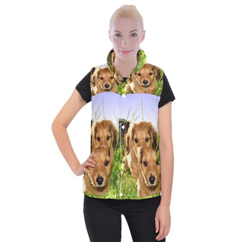 Puppy In Grass Women s Button Up Vest from UrbanLoad.com